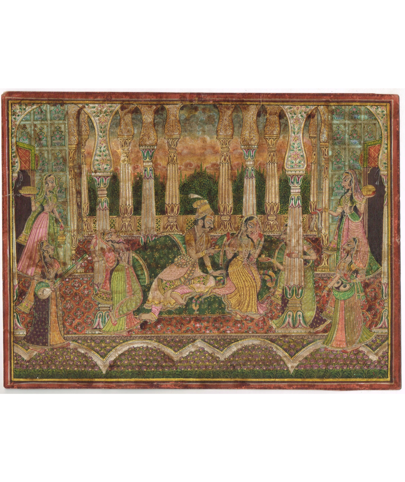 Indian Miniature Painting Of Love Scene Vintage Mewar Art On Paper