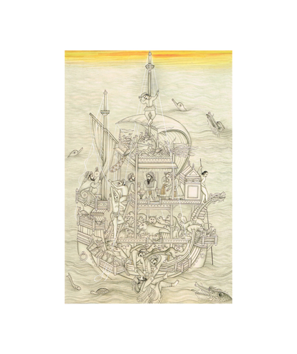 Indian Noah's Ark Of Mughal Era Hand Miniature Fine Art With Bor