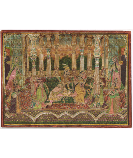 Indian Miniature Painting Of Love Scene Vintage Mewar Art On Paper