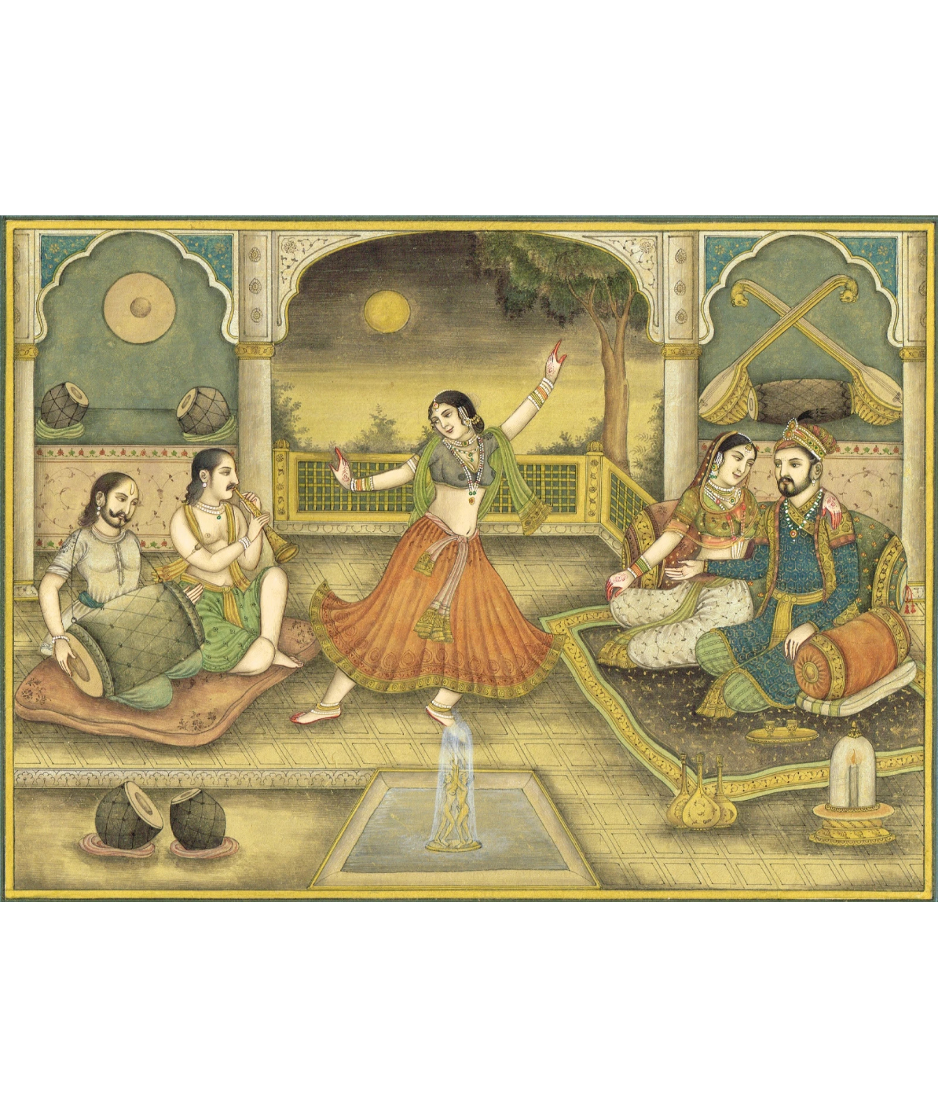 Mughal Dancing Art Painting Of King And Queen Enjoying Lady Dance And Music