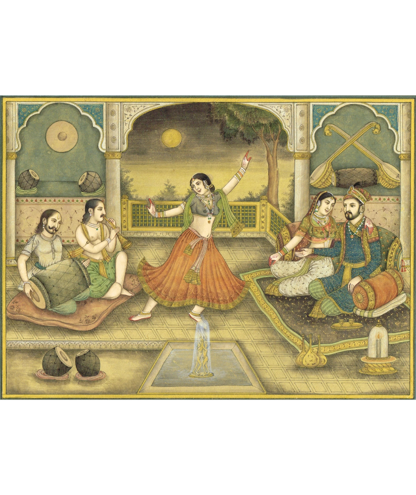 Mughal Dancing Art Painting Of King And Queen Enjoying Lady Dance And Music