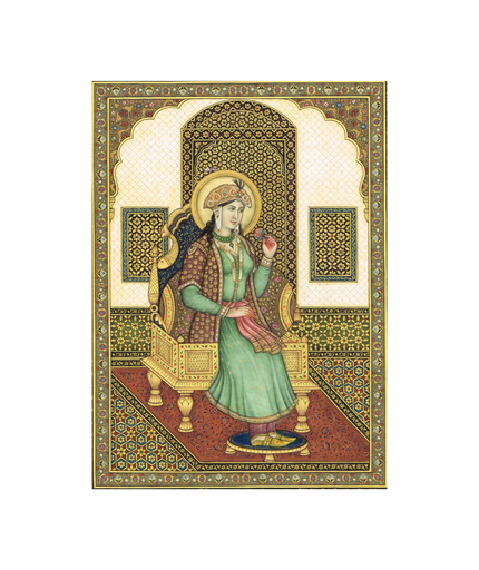Miniature Portrait Of Mughal Empress Mumtaz Mahal Gouache &Real Gold Artwork