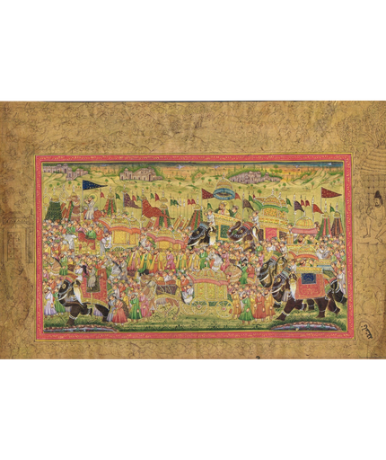 Indian Vintage Miniature Painting Of Mughal King Procession Art On Paper