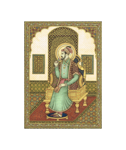 Miniature Portrait Of Mughal Emperor Shahjahan Gouache &Real Gold Artwork