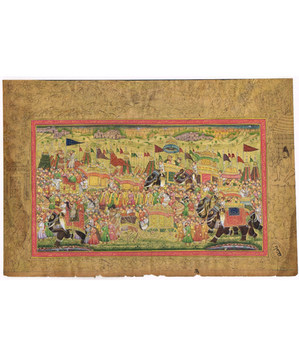 Indian Vintage Miniature Painting Of Mughal King Procession Art On Paper