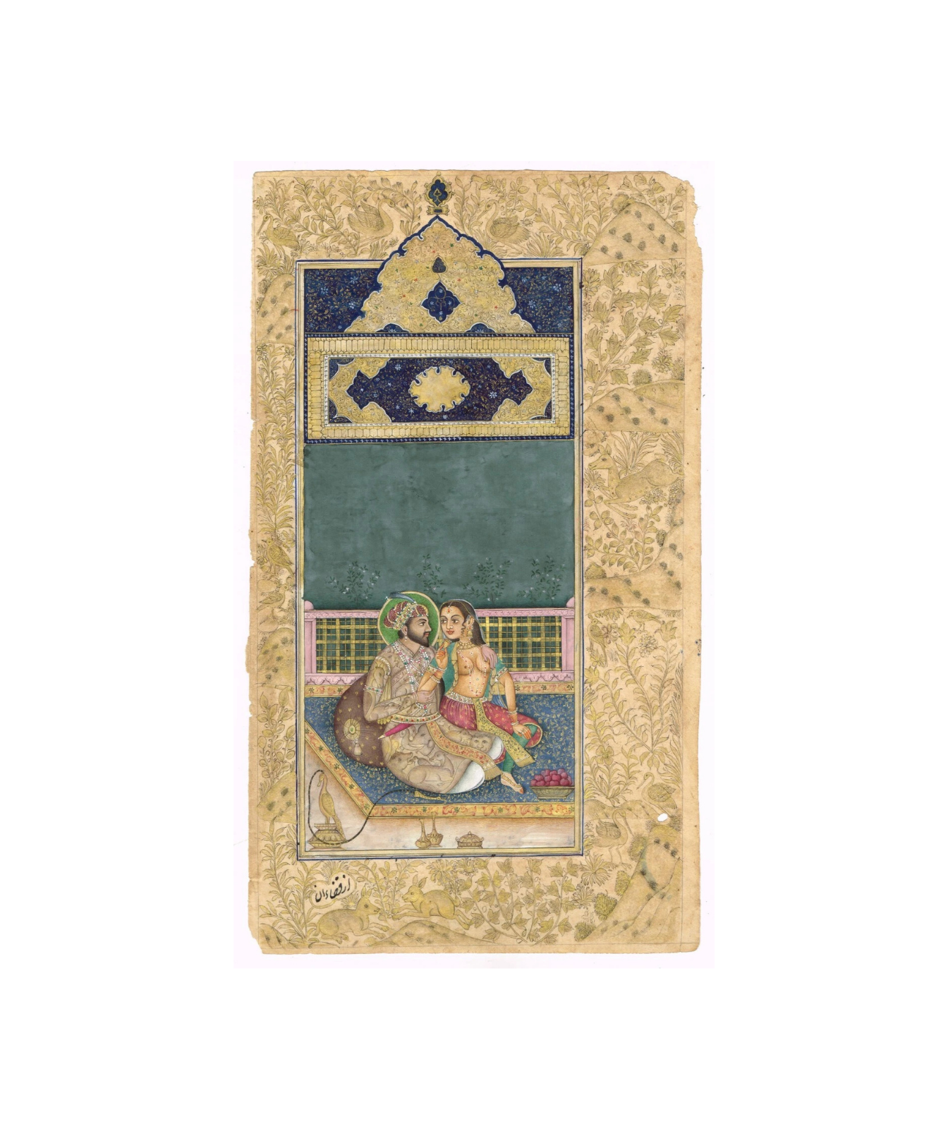 Hand Miniature Painting Of Love Scene King Shahjahan & Mumtaz Mahal