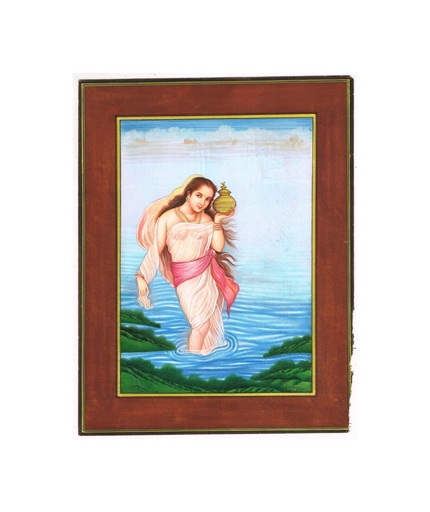 Wall Painting A Beautiful Woman In Lake With Pot Gouache On Paper 10.5x13.5 Inch