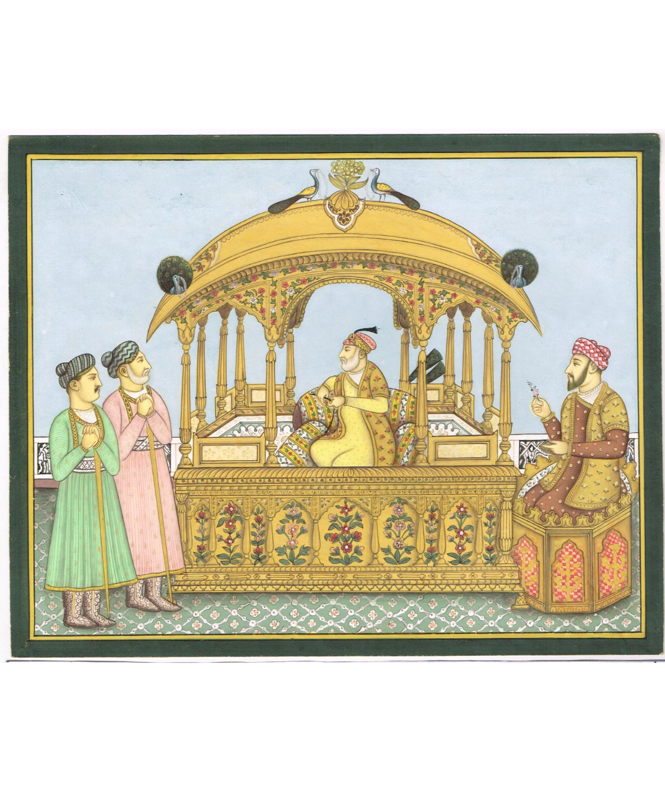 Painting Of Mughal Emperor Shah Jahan seated on the famous Peacock Throne