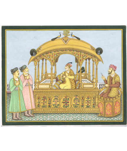 Painting Of Mughal Emperor Shah Jahan seated on the famous Peacock Throne