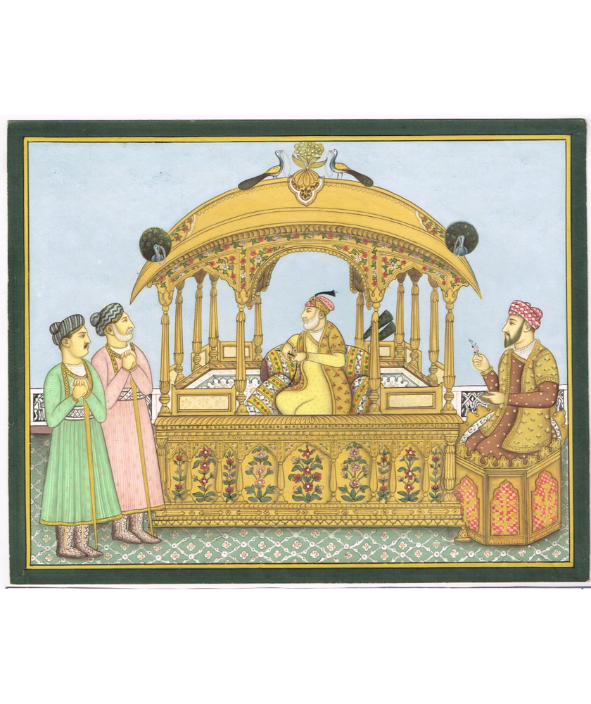 Painting Of Mughal Emperor Shah Jahan seated on the famous Peacock Throne