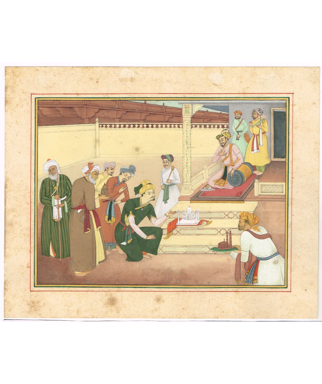 Miniature painting Of Mughal Shah Jahan review architectural plans Of Taj Mahal