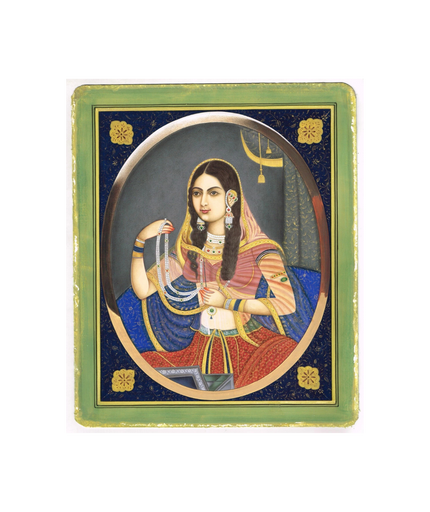 Jodha Bai Portrait Handmade Mughal Miniature Vintage Art On Paper