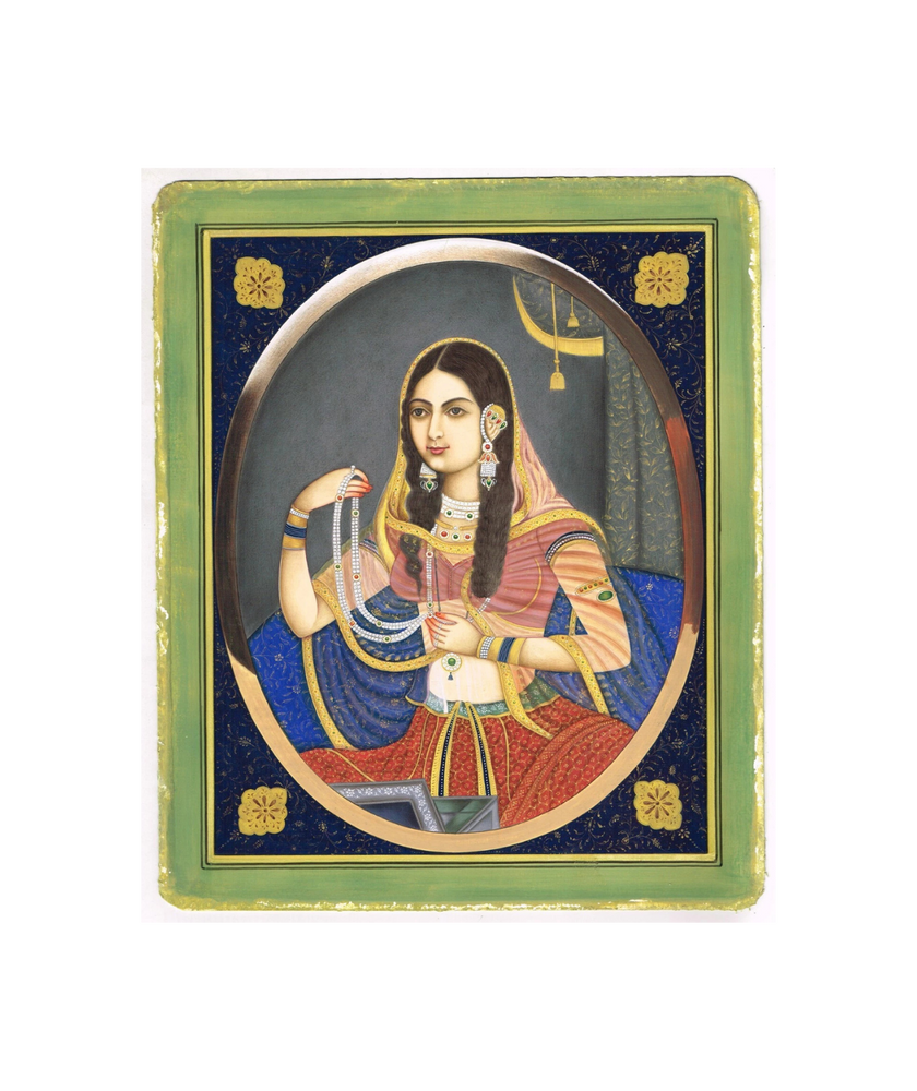 Jodha Bai Portrait Handmade Mughal Miniature Vintage Art On Paper