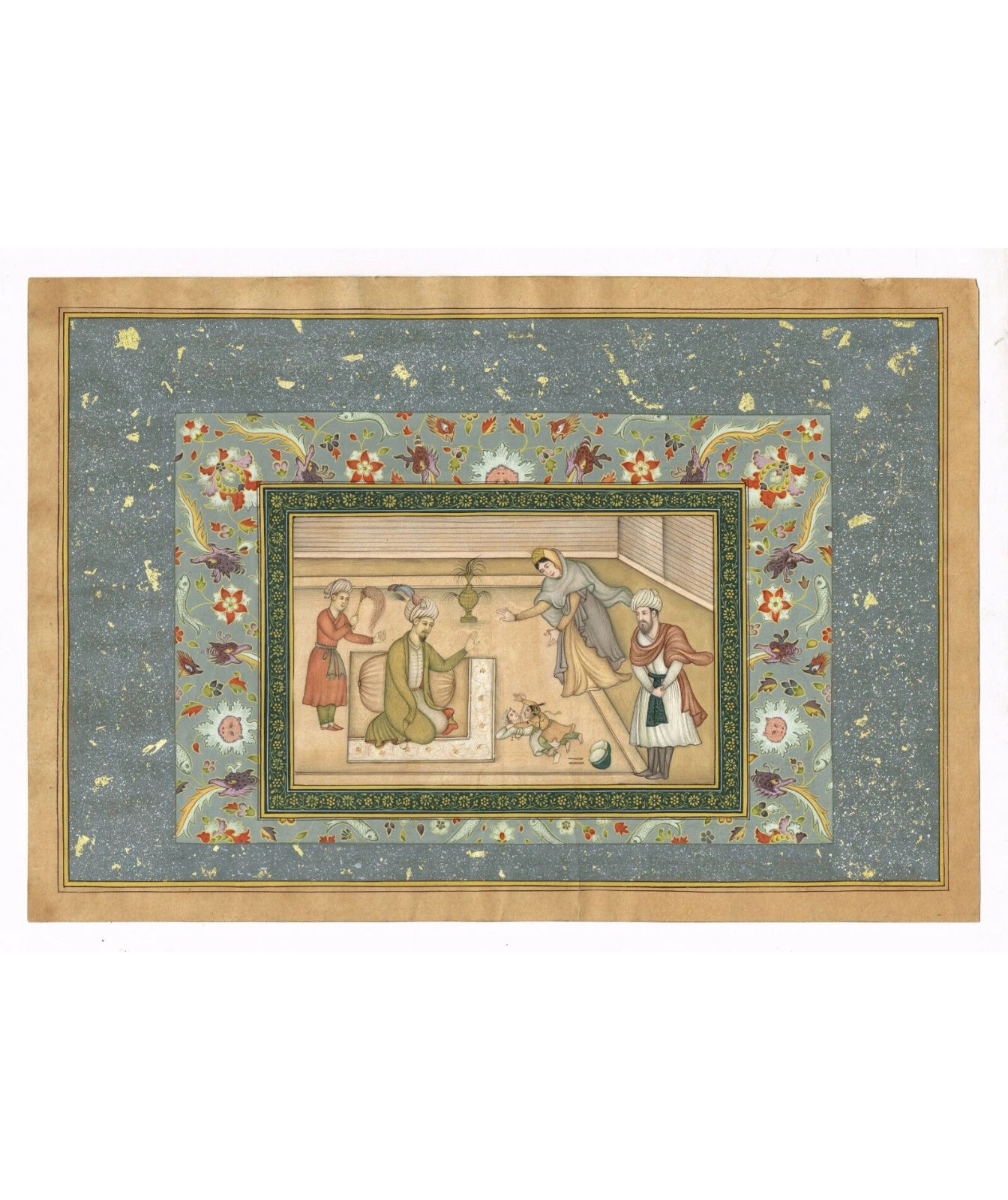 The Infant Akbar Wrestles For A Drum, Mughal Miniature Old Painting