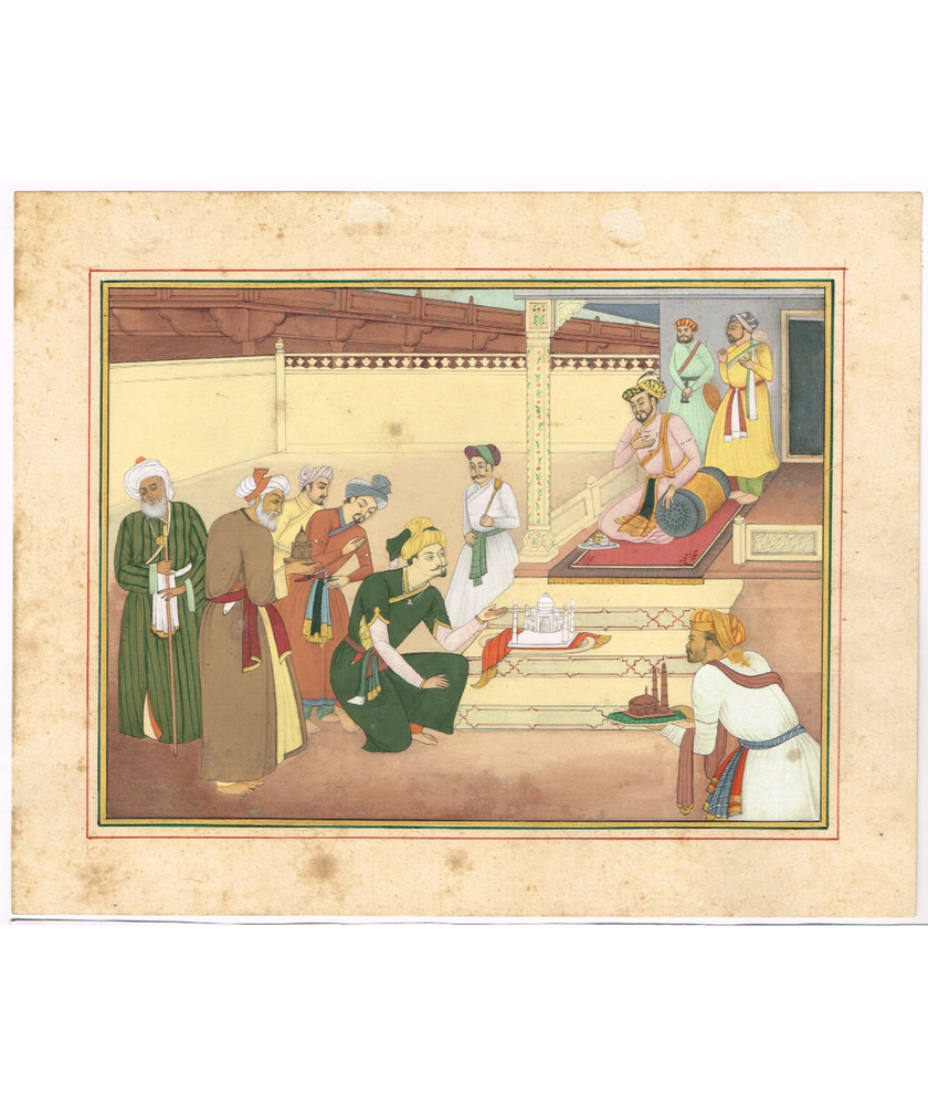 Miniature painting Of Mughal Shah Jahan review architectural plans Of Taj Mahal