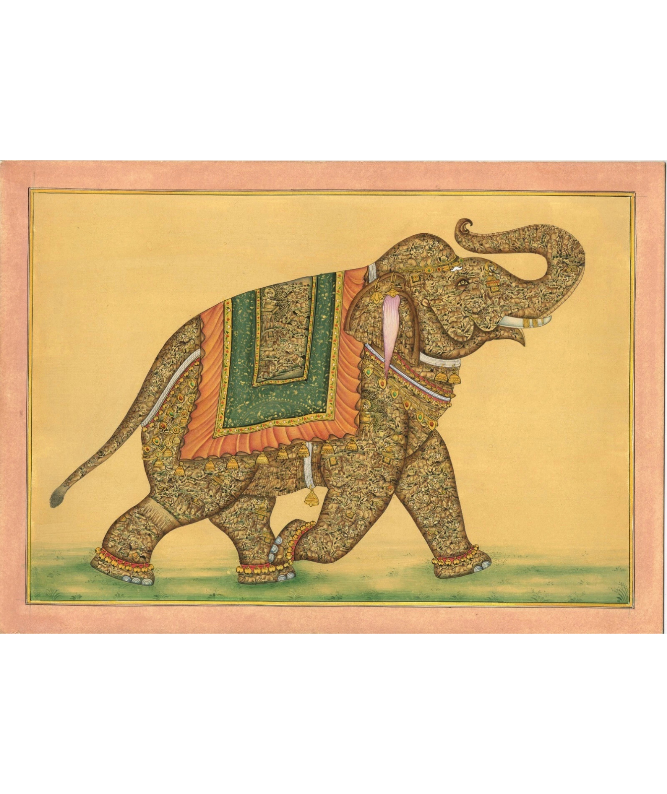 Indian Miniature Painting Of Elephant Fine Hunting Art In Elephant
