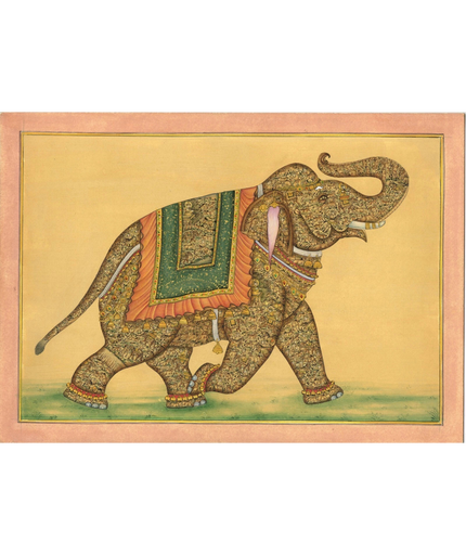 Indian Miniature Painting Of Elephant Fine Hunting Art In Elephant
