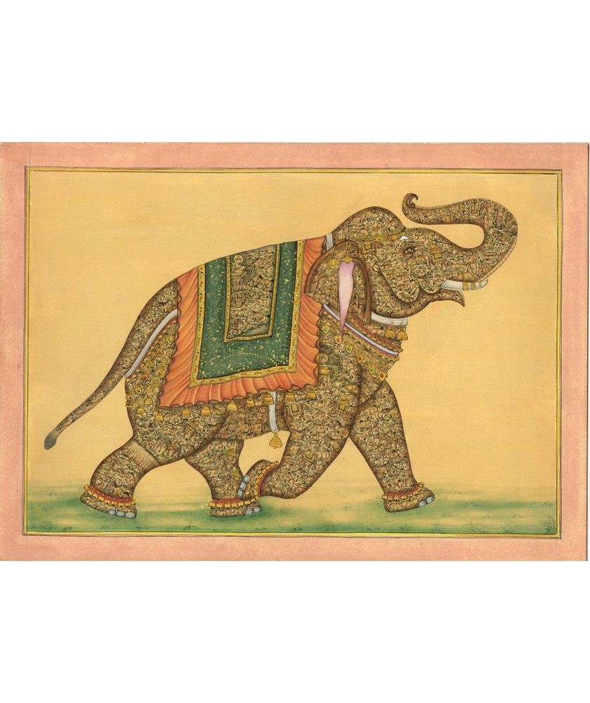 Indian Miniature Painting Of Elephant Fine Hunting Art In Elephant