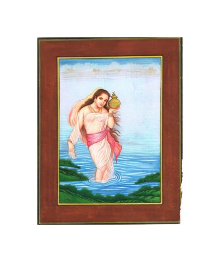 Wall Painting A Beautiful Woman In Lake With Pot Gouache On Paper 10.5x13.5 Inch
