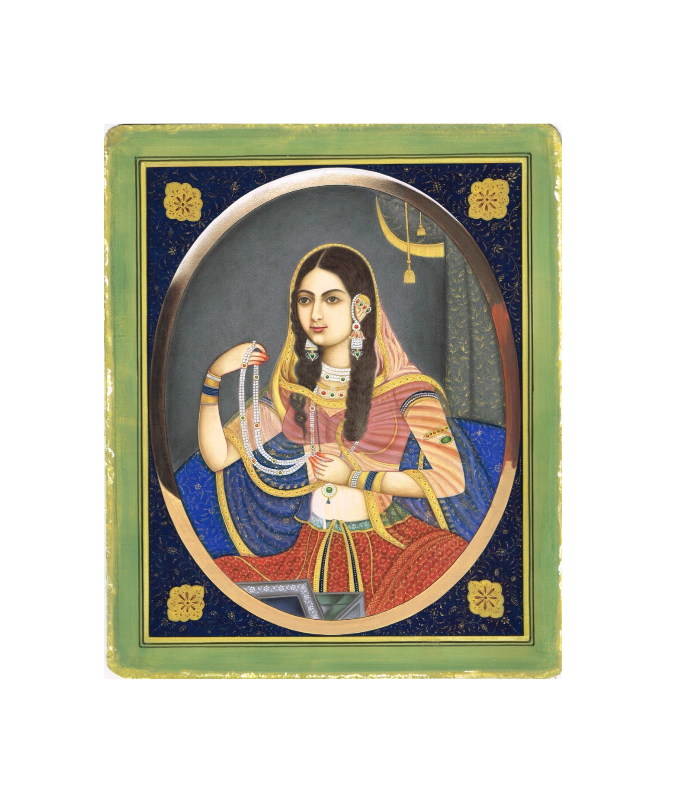Jodha Bai Portrait Handmade Mughal Miniature Vintage Art On Paper
