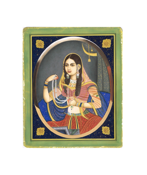 Jodha Bai Portrait Handmade Mughal Miniature Vintage Art On Paper