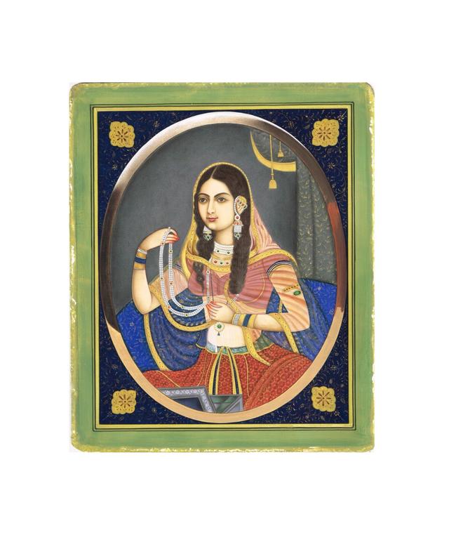 Jodha Bai Portrait Handmade Mughal Miniature Vintage Art On Paper