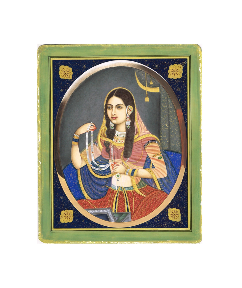 Jodha Bai Portrait Handmade Mughal Miniature Vintage Art On Paper