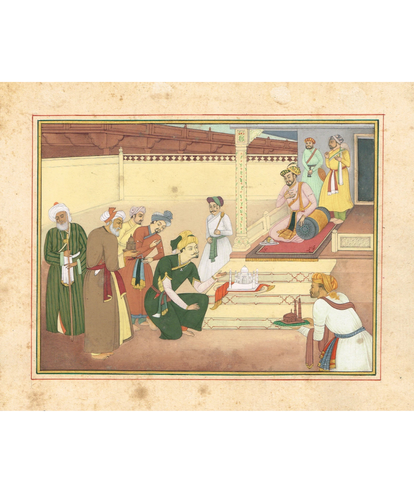 Miniature painting Of Mughal Shah Jahan review architectural plans Of Taj Mahal