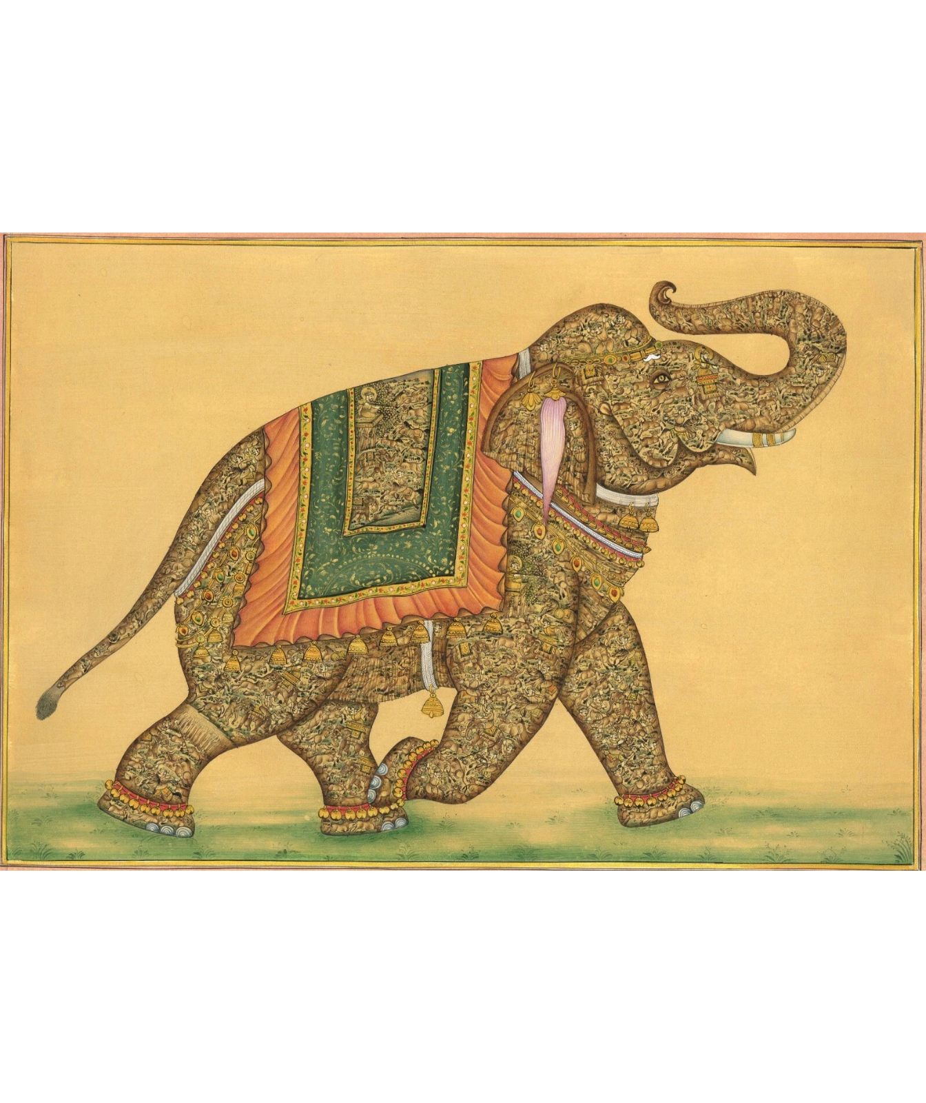 Indian Miniature Painting Of Elephant Fine Hunting Art In Elephant