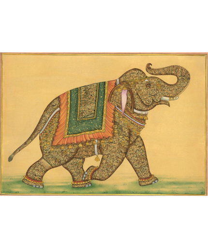 Indian Miniature Painting Of Elephant Fine Hunting Art In Elephant