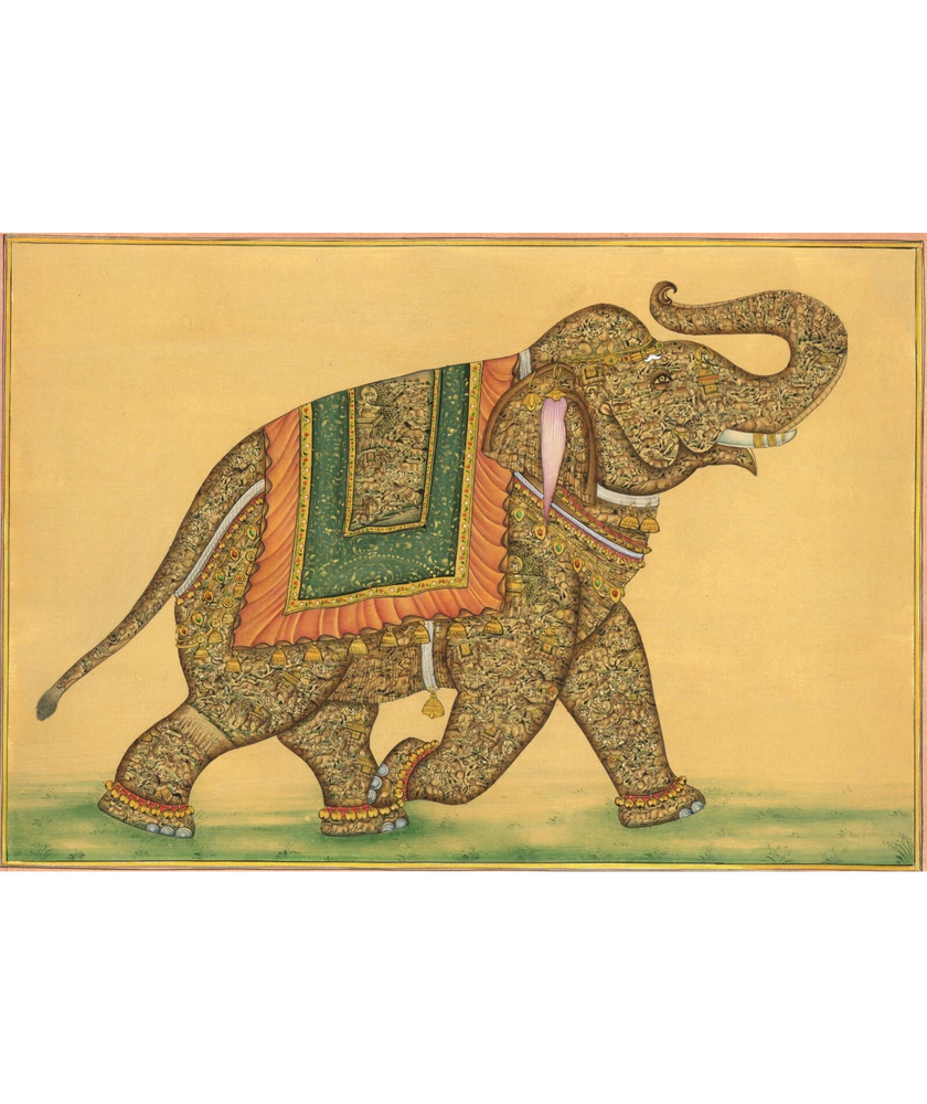 Indian Miniature Painting Of Elephant Fine Hunting Art In Elephant