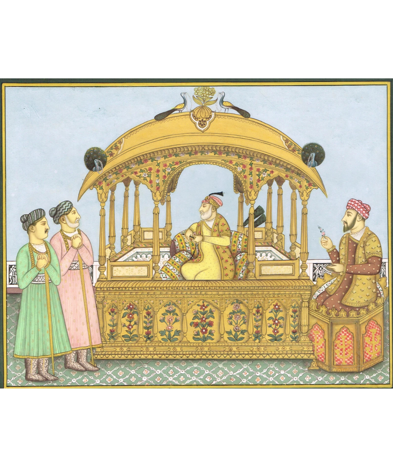 Painting Of Mughal Emperor Shah Jahan seated on the famous Peacock Throne