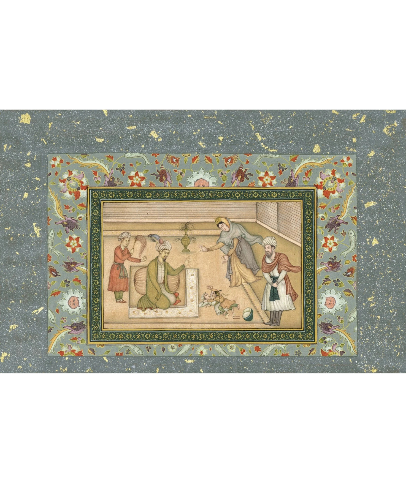 The Infant Akbar Wrestles For A Drum, Mughal Miniature Old Painting