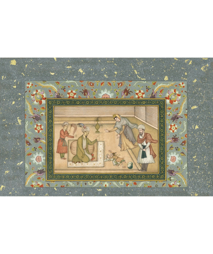 The Infant Akbar Wrestles For A Drum, Mughal Miniature Old Painting