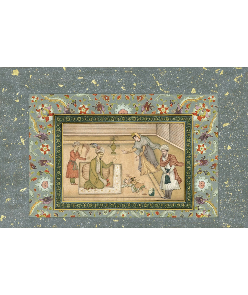 The Infant Akbar Wrestles For A Drum, Mughal Miniature Old Painting