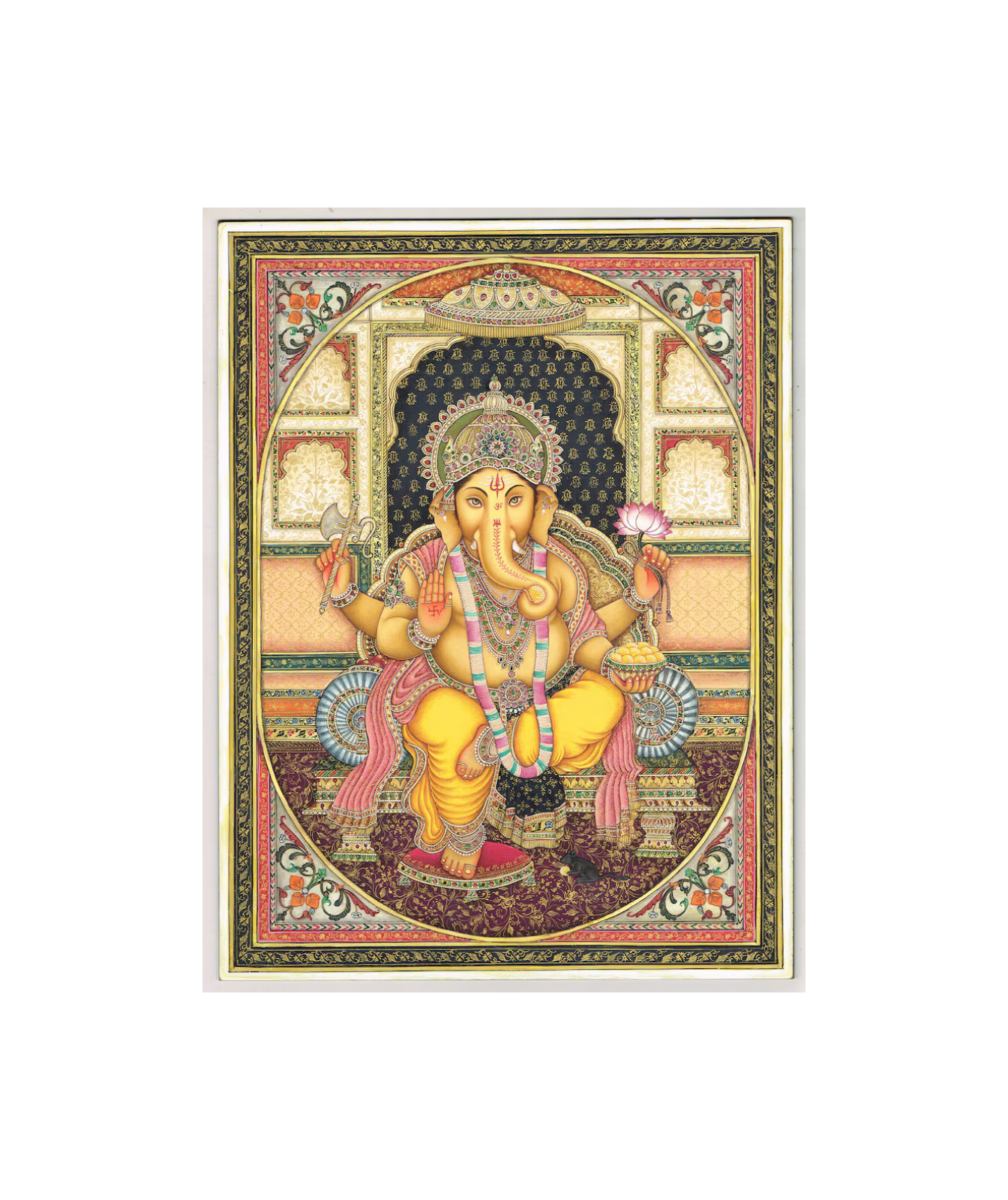 Handmade Lord Ganesha Painting: Hindu Art with Emerald & Ruby