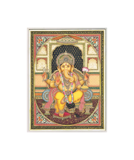 Handmade Lord Ganesha Painting: Hindu Art with Emerald & Ruby
