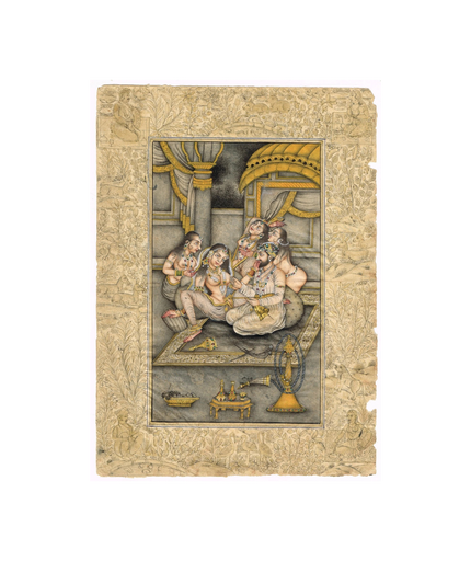 Hand Miniature Old Painting Of Mughal Harem Scene Art On Paper