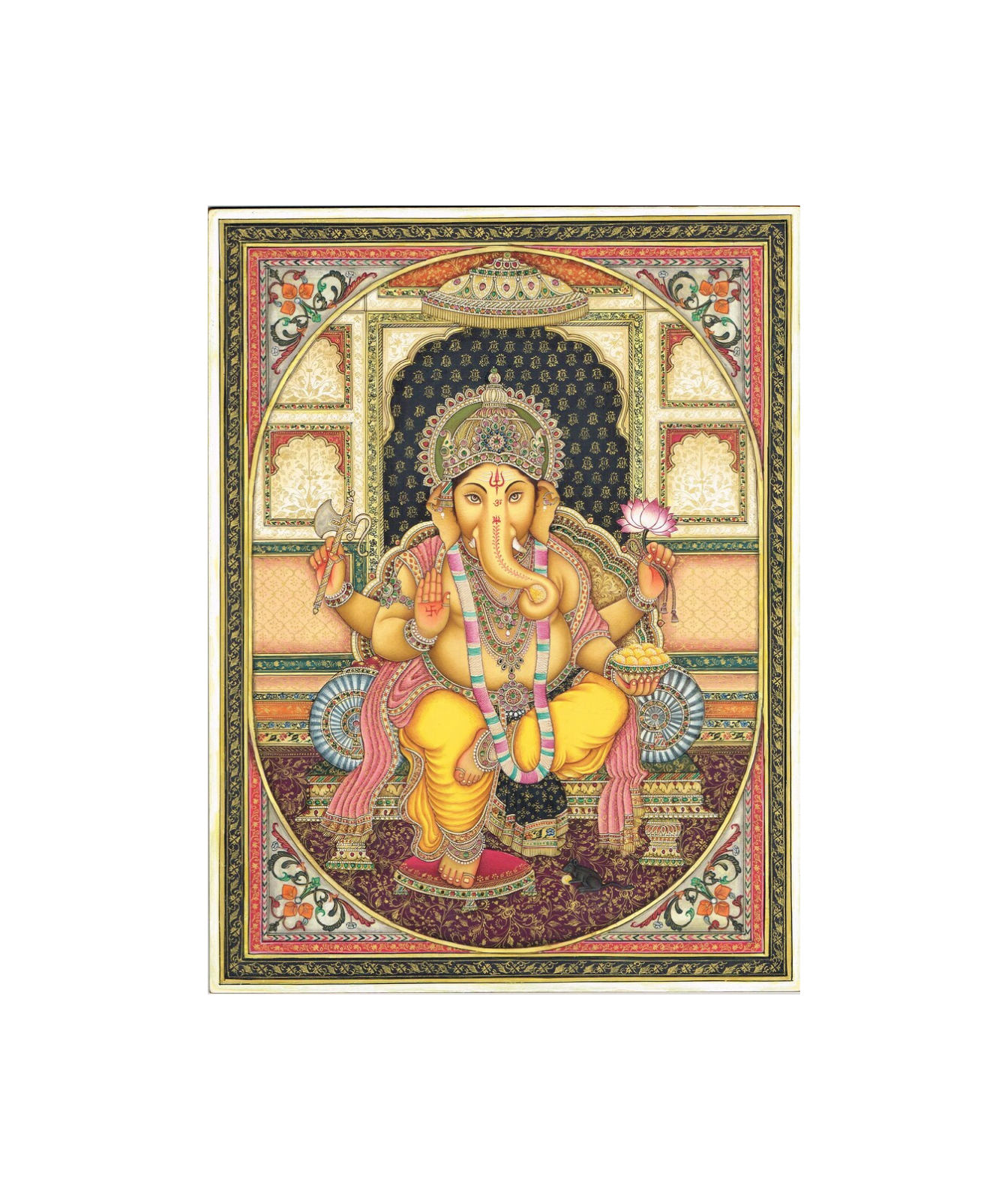 Handmade Lord Ganesha Painting: Hindu Art with Emerald & Ruby