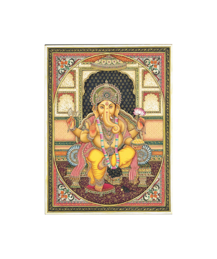 Handmade Lord Ganesha Painting: Hindu Art with Emerald & Ruby