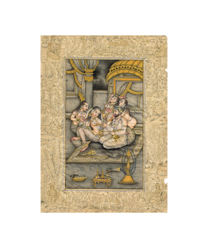 Hand Miniature Old Painting Of Mughal Harem Scene Art On Paper