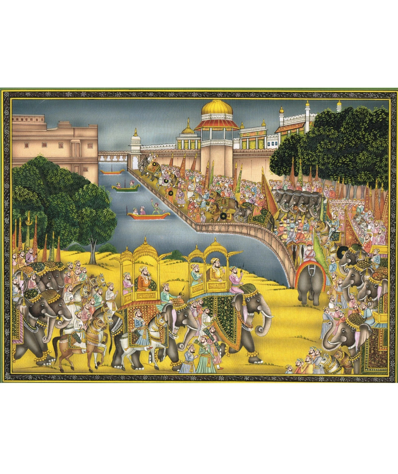 Indian Miniature Painting Of Royal Procession Art And Lake Palace