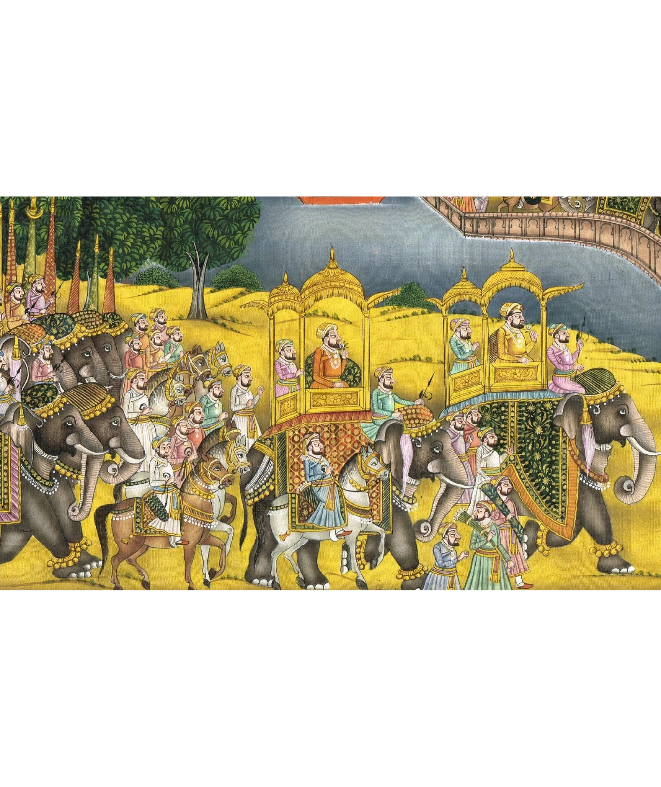 Indian Miniature Painting Of Royal Procession Art And Lake Palace