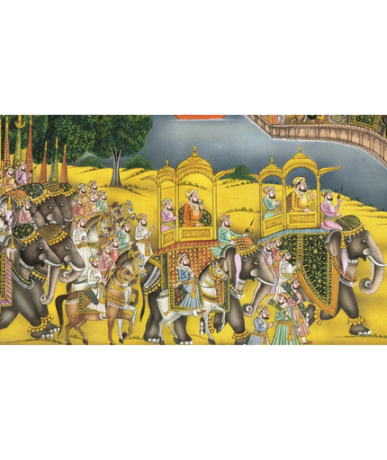 Indian Miniature Painting Of Royal Procession Art And Lake Palace