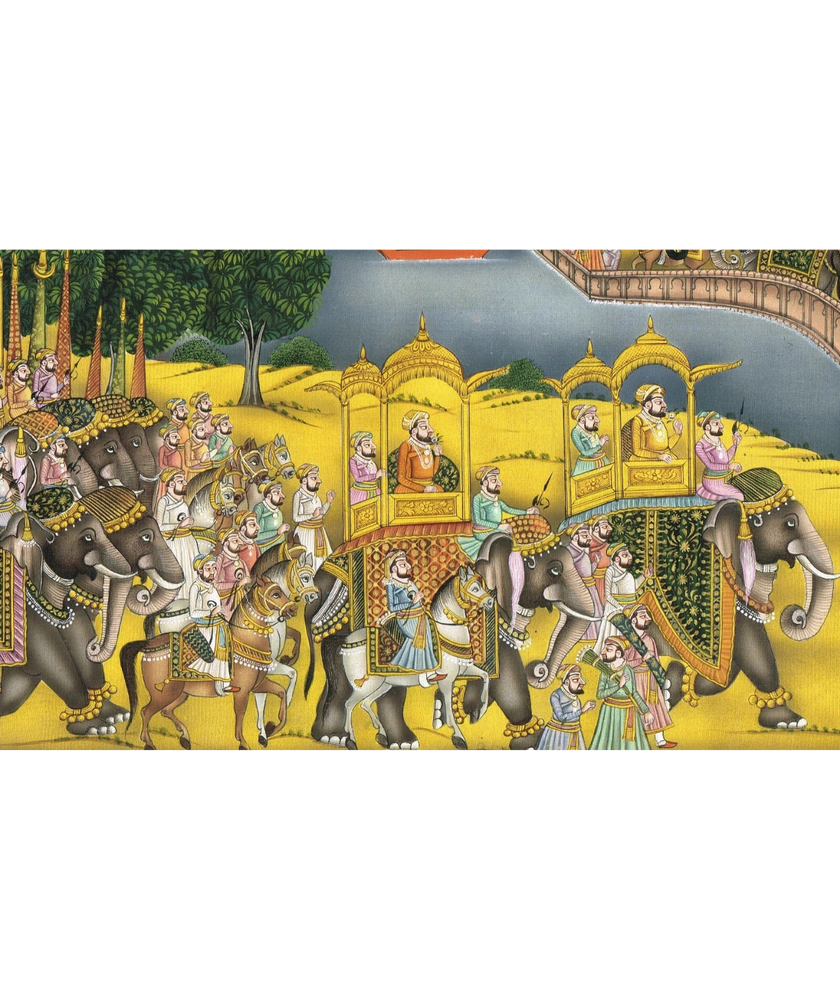 Indian Miniature Painting Of Royal Procession Art And Lake Palace