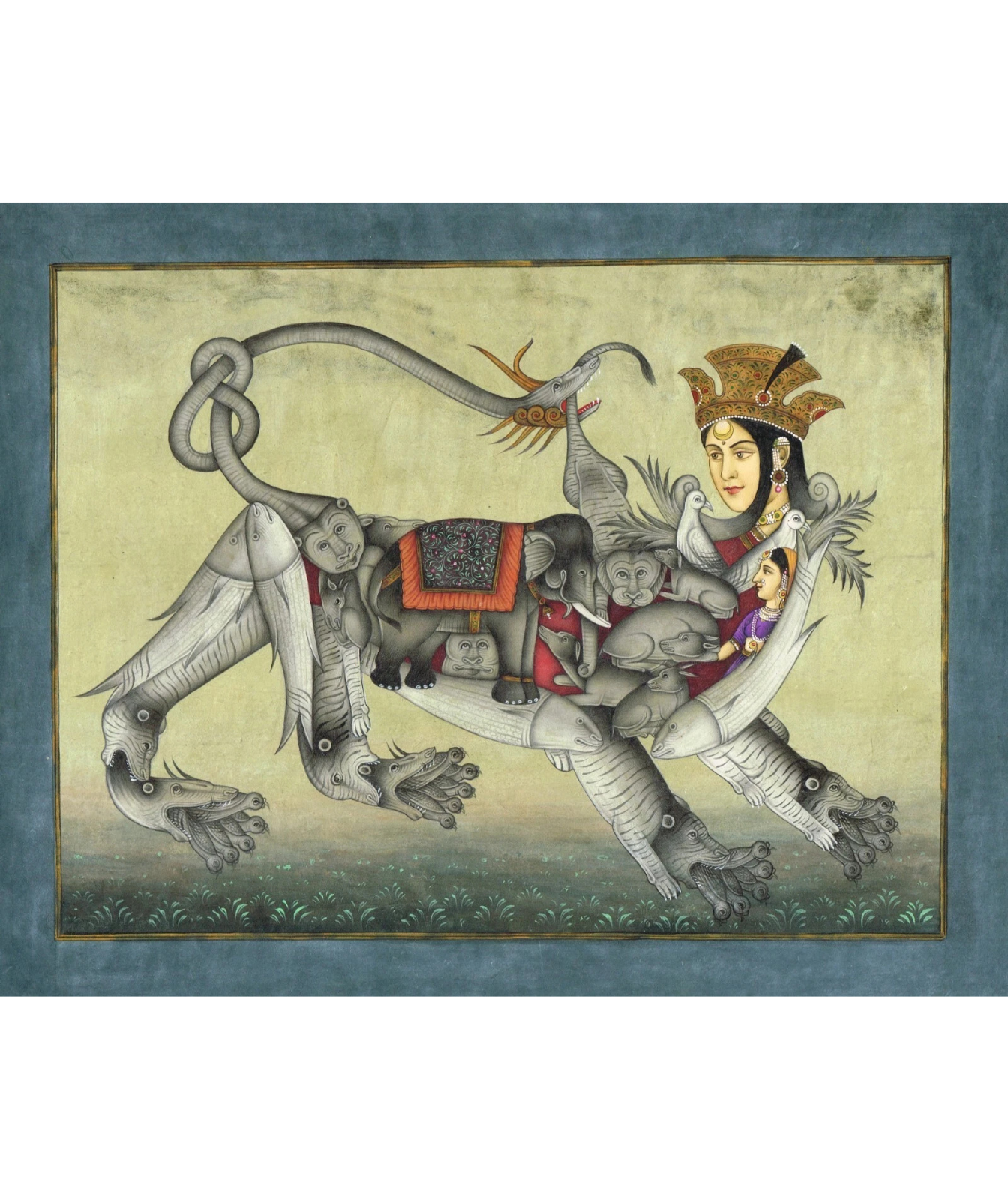 Composite Tiger Of Humans & Animals Having Face Of Queen Painting