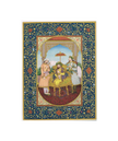 Indian Miniature Painting Of Mughal Emperor Humayun Court With Floral Border