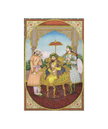 Indian Miniature Painting Of Mughal Emperor Humayun Court With Floral Border