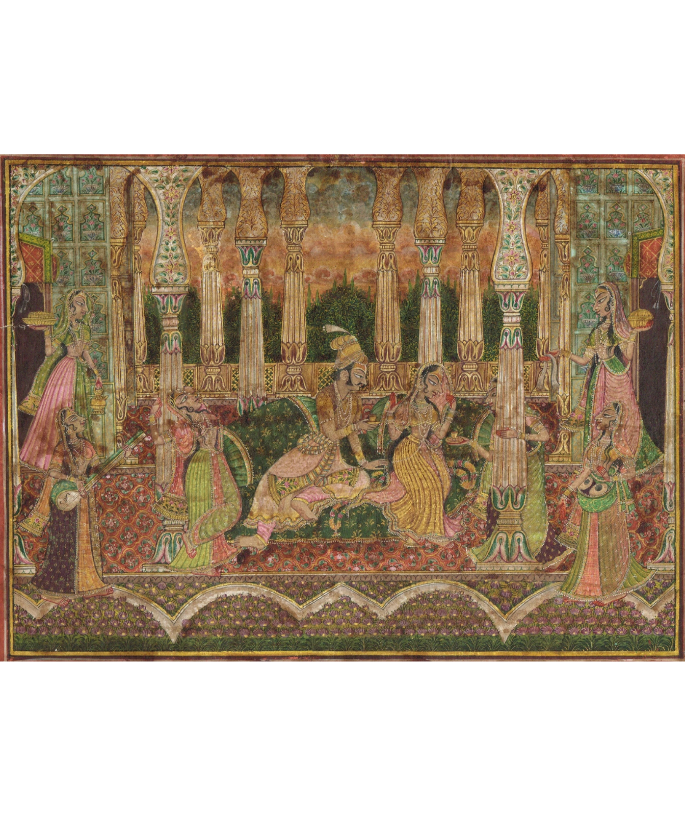 Indian Miniature Painting Of Love Scene Vintage Mewar Art On Paper