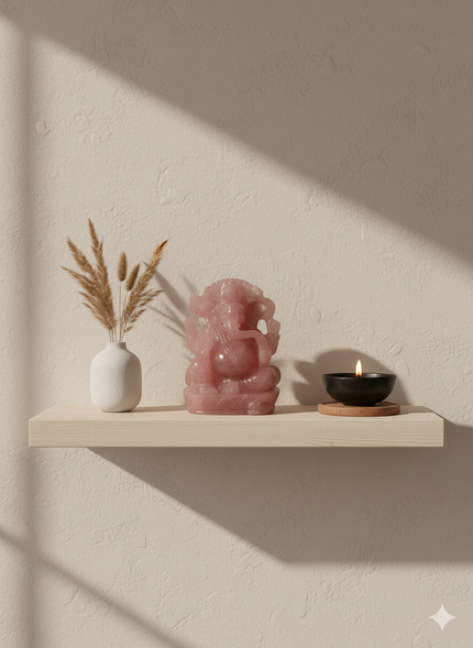 Rose Quartz Lord Ganesha Semi Precious stone Fig Hand Carved Religious Idol